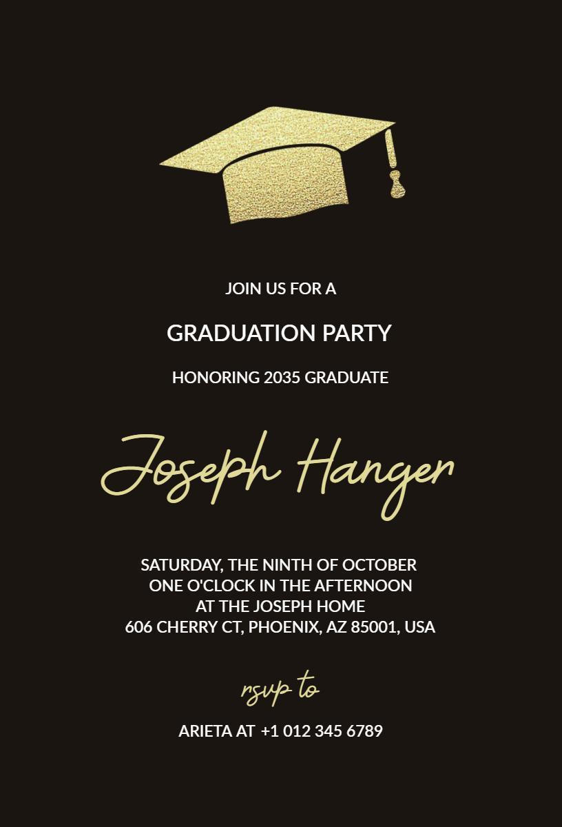 Elegant Black Gold Graduation Celebration Invitation Template