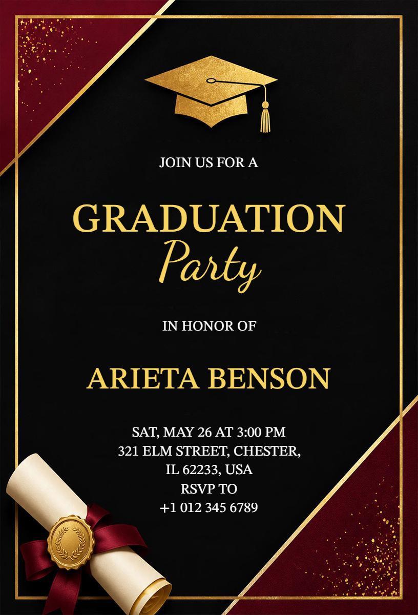 Elegant Black Gold Graduation Celebration Party Invitation Template