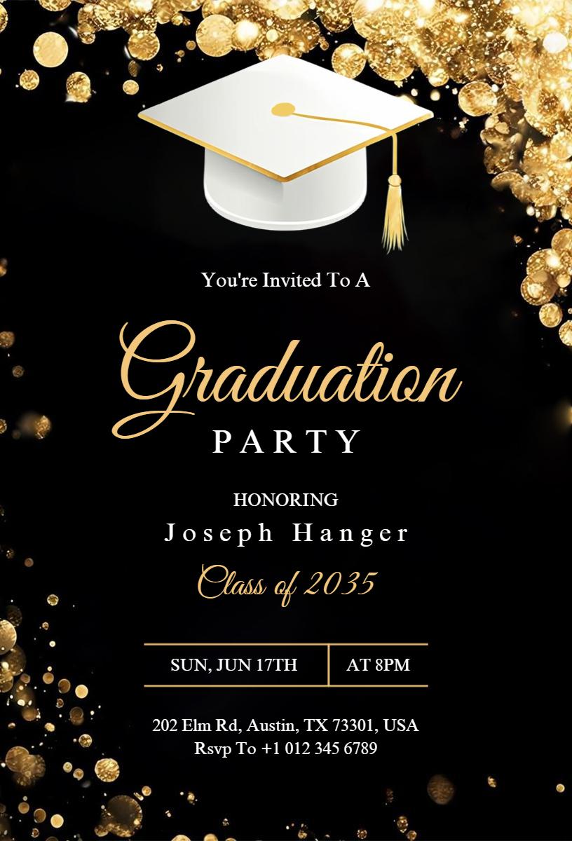 Elegant Black Gold Graduation Party Celebration Invitation Template