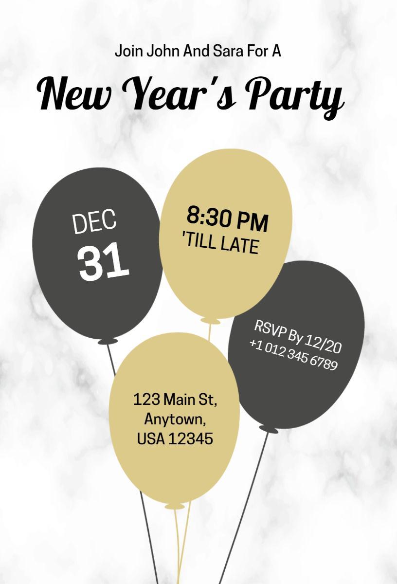 Elegant Black Gold New Year’s Eve Celebration Invitation Template