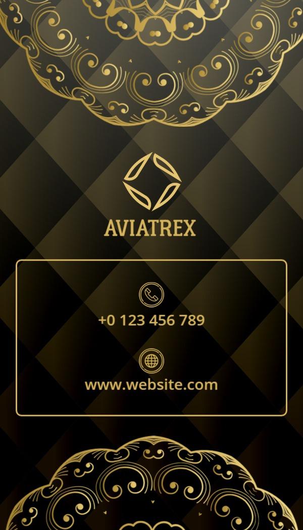 Elegant Black Gold Patterned Vertical Business Card Template