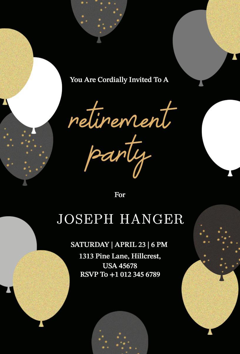 Elegant Black Gold Retirement Party Celebration Invitation Template