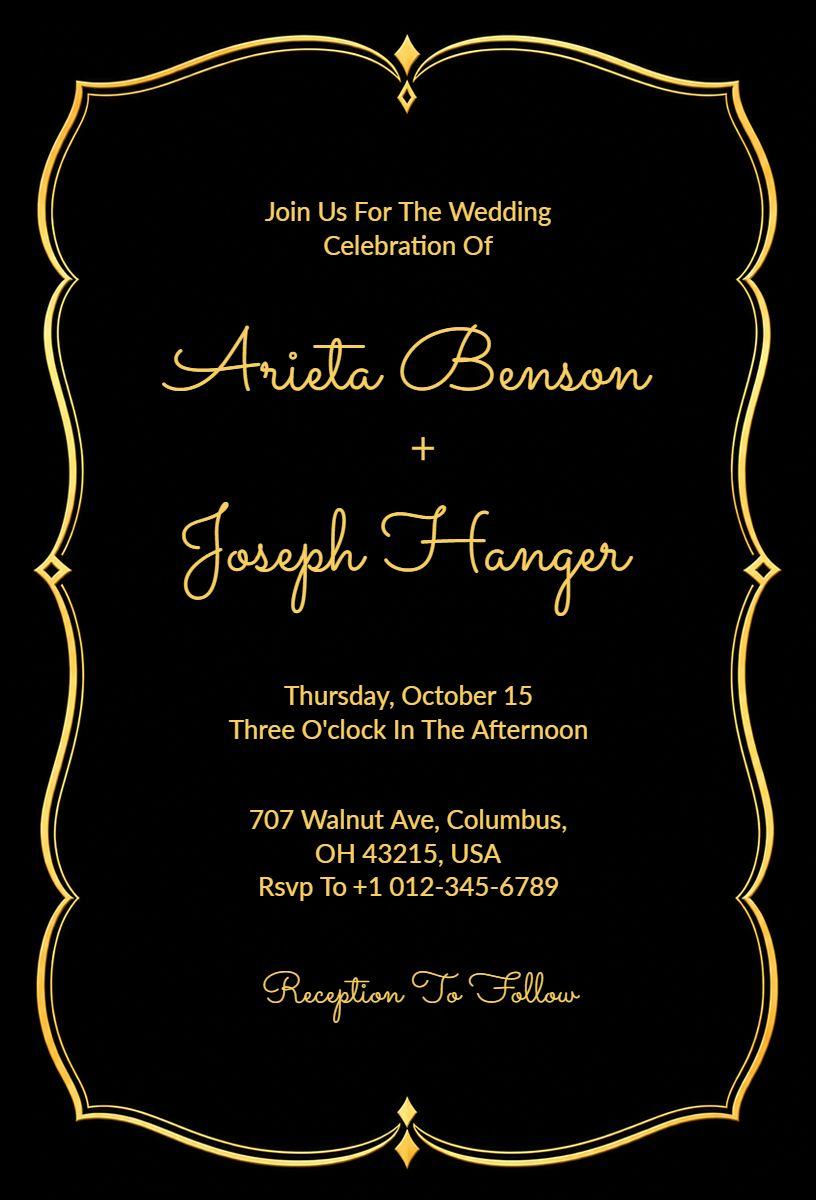 Elegant Black Gold Wedding Celebration Invitation Template