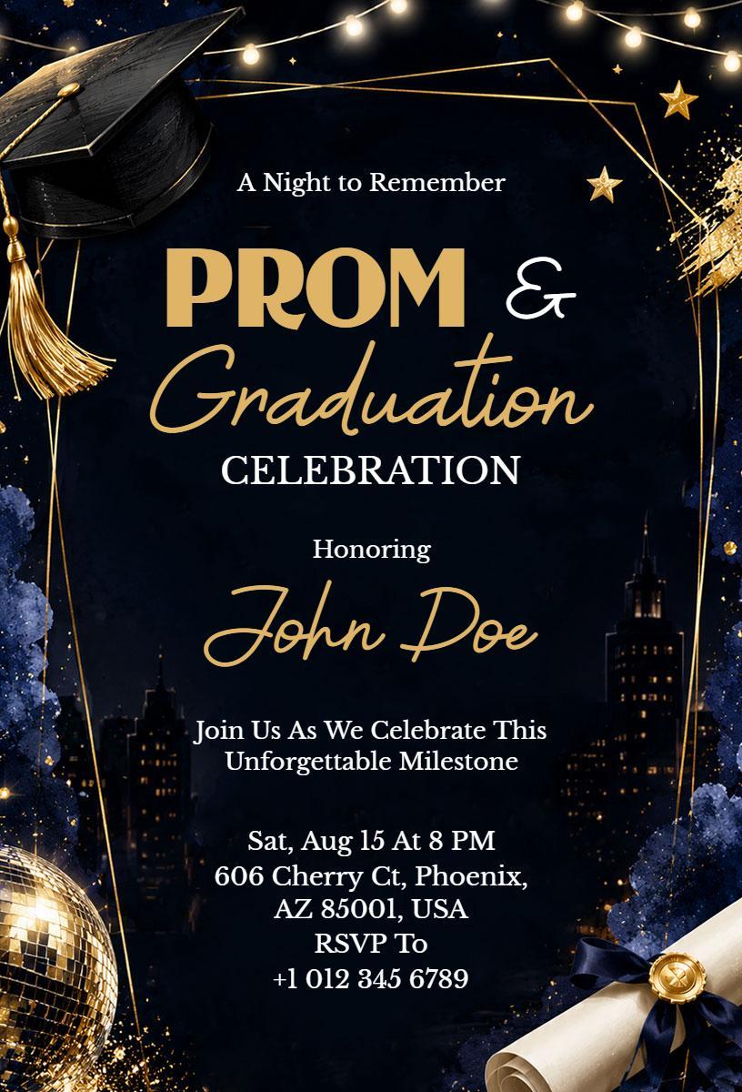 Elegant Black Graduation and Prom Celebration Invitation Template