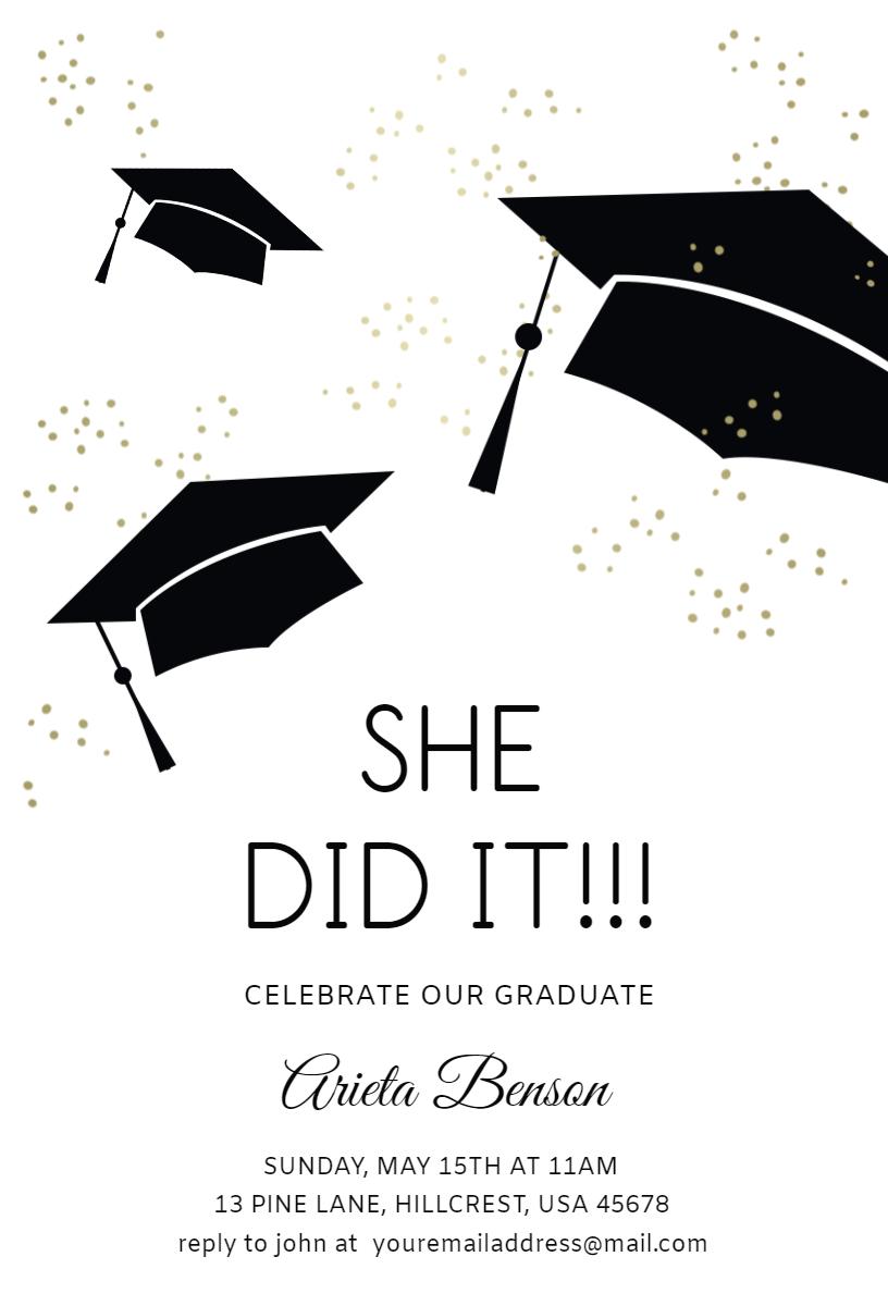Elegant Black Graduation Cap Celebration Invitation Template