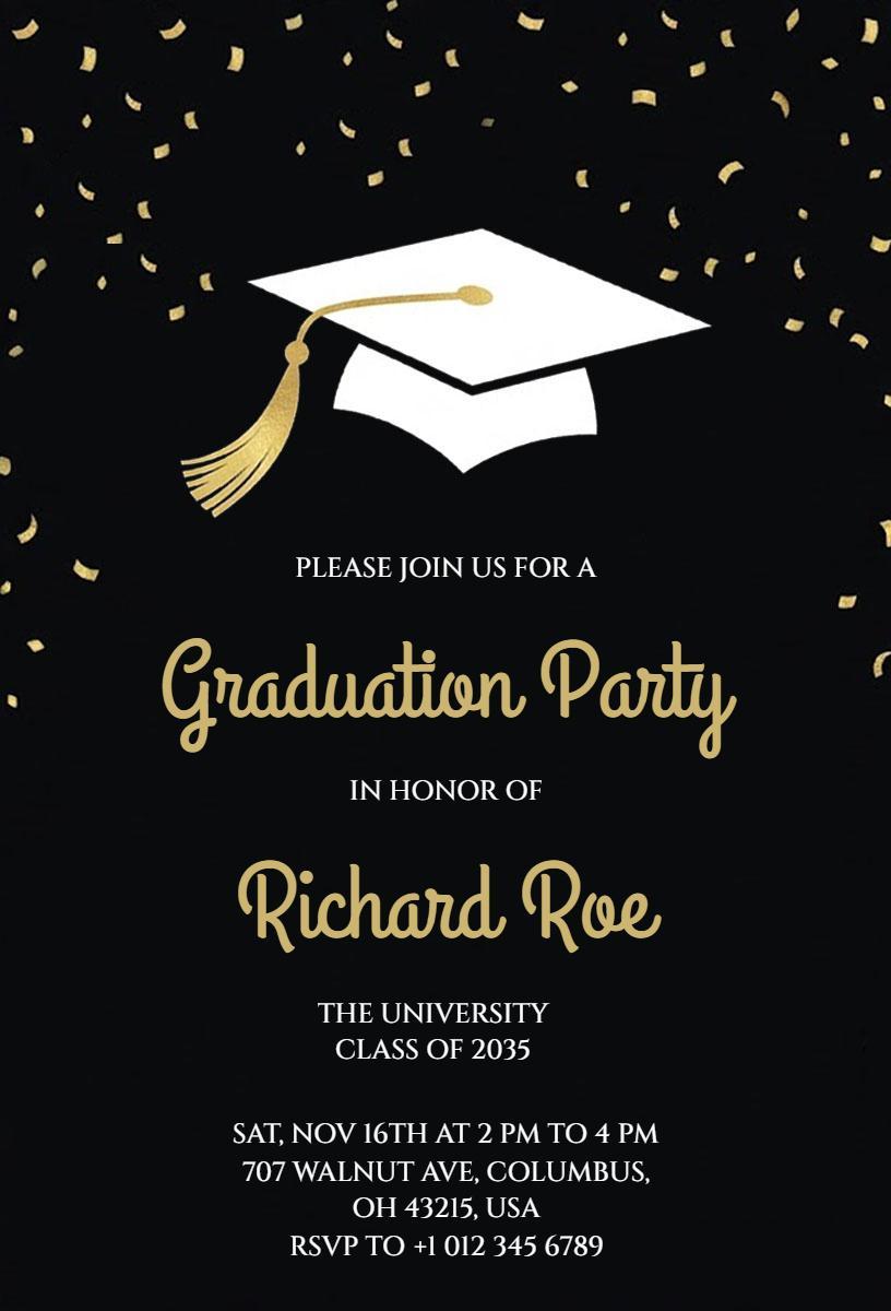 Elegant Black Graduation Celebration Party Invitation Template