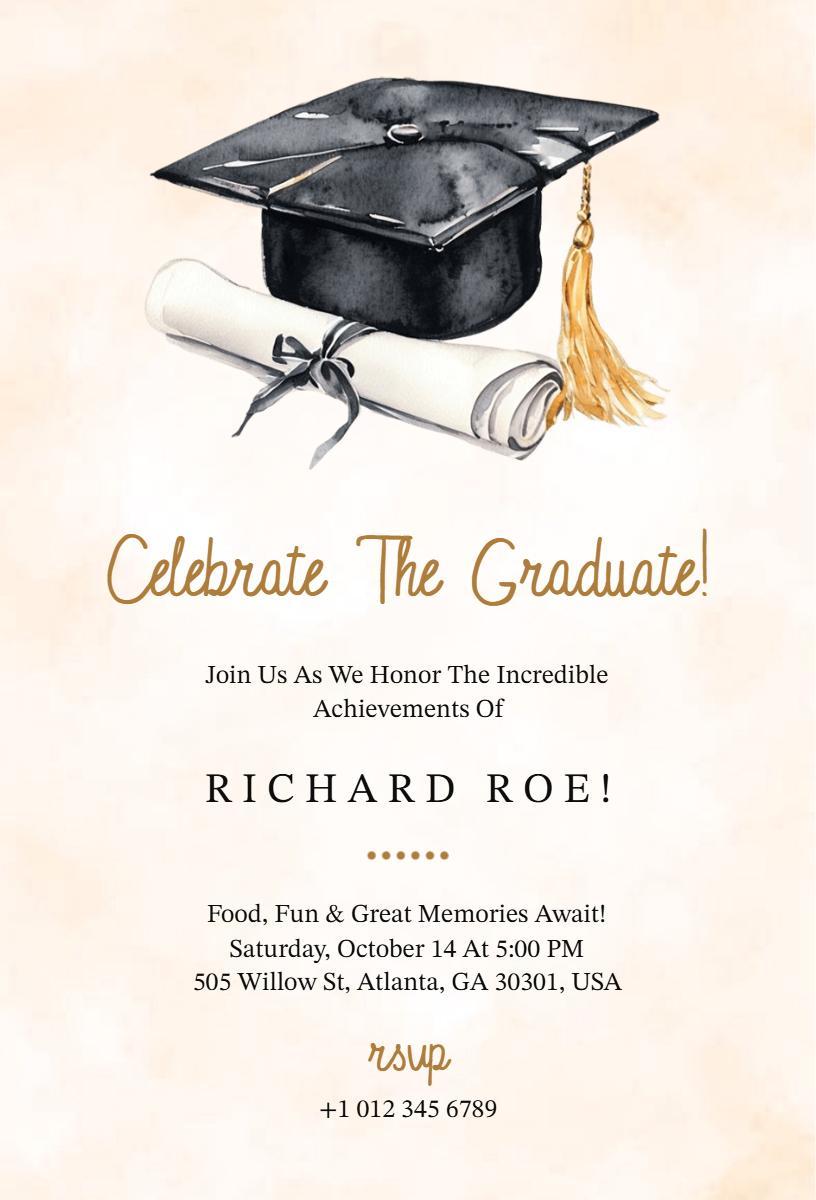 Elegant Black Graduation Ceremony Celebration Invitation Template