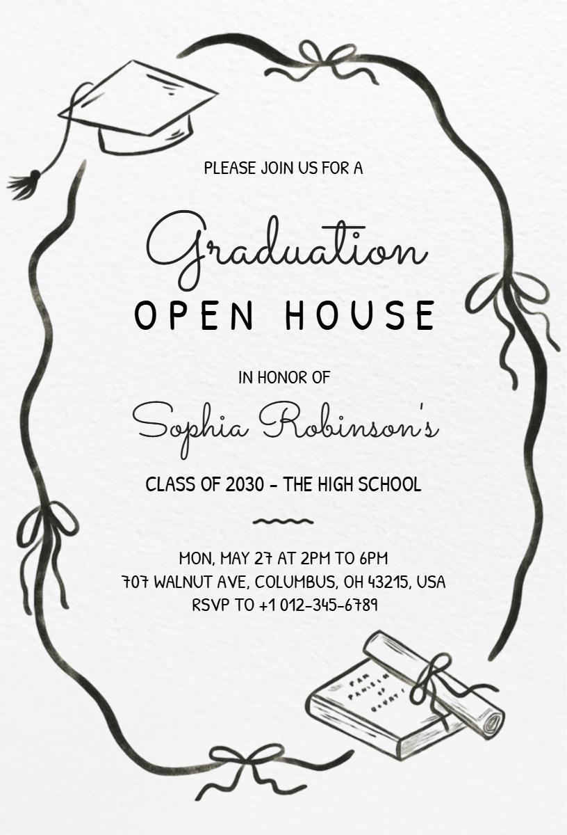 Elegant Black Graduation Open House Celebration Invitation Template