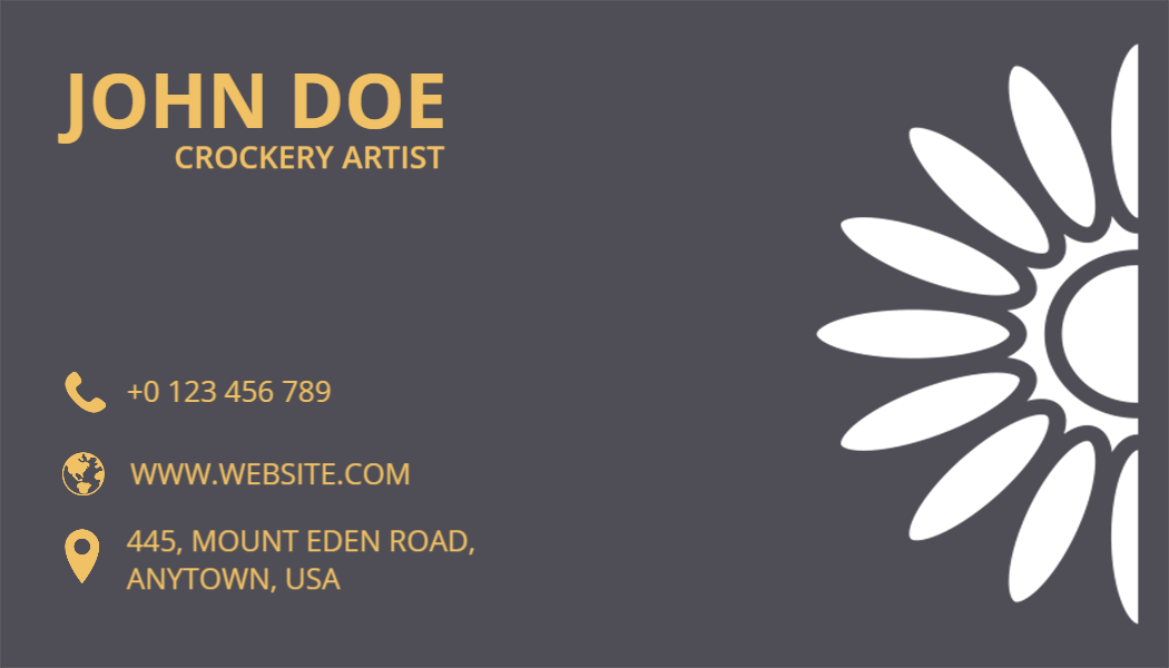 Elegant Black Laser Cut Crockery Artist Business Card Template