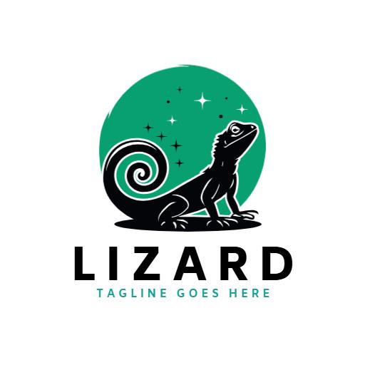 Elegant Black Lizard Silhouette against Green Background Logo Template