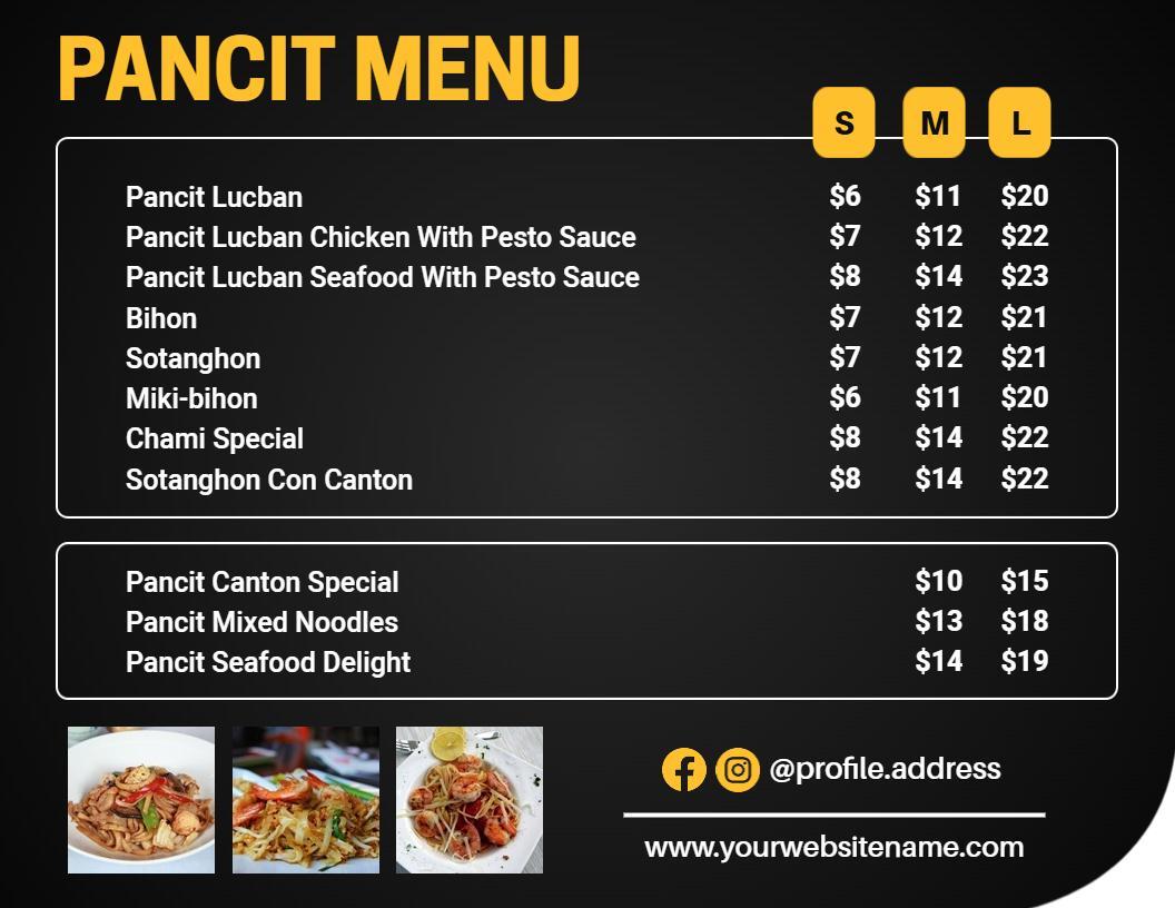 Elegant Black Pancit Specialty Cuisine Menu Template
