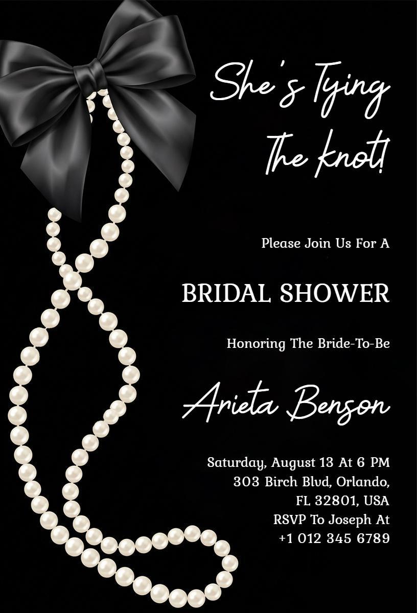 Elegant Black Pearl Bridal Shower Celebration Invitation Template