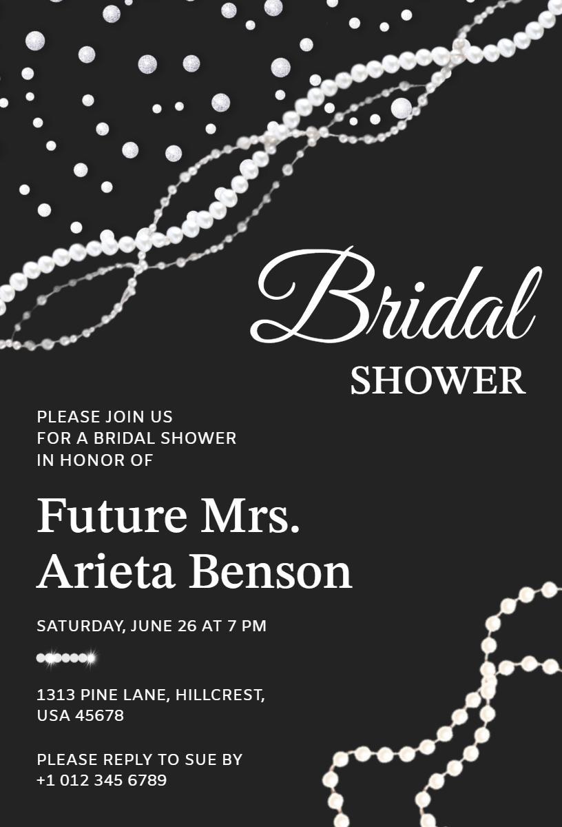 Elegant Black Pearl Themed Bridal Shower Invitation Template