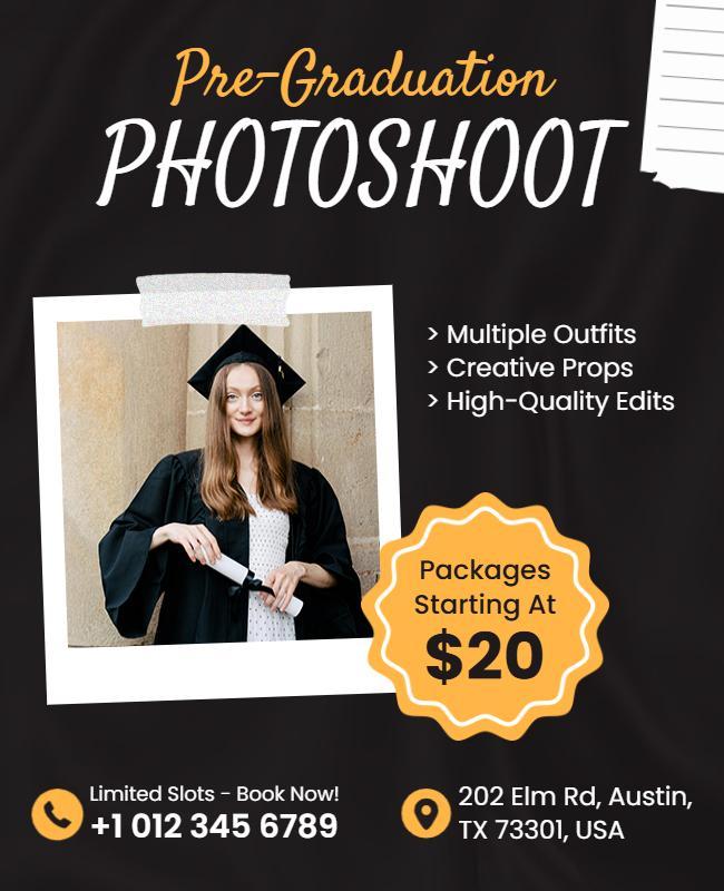 Elegant Black Pre-Graduation Photoshoot Offer Poster Template
