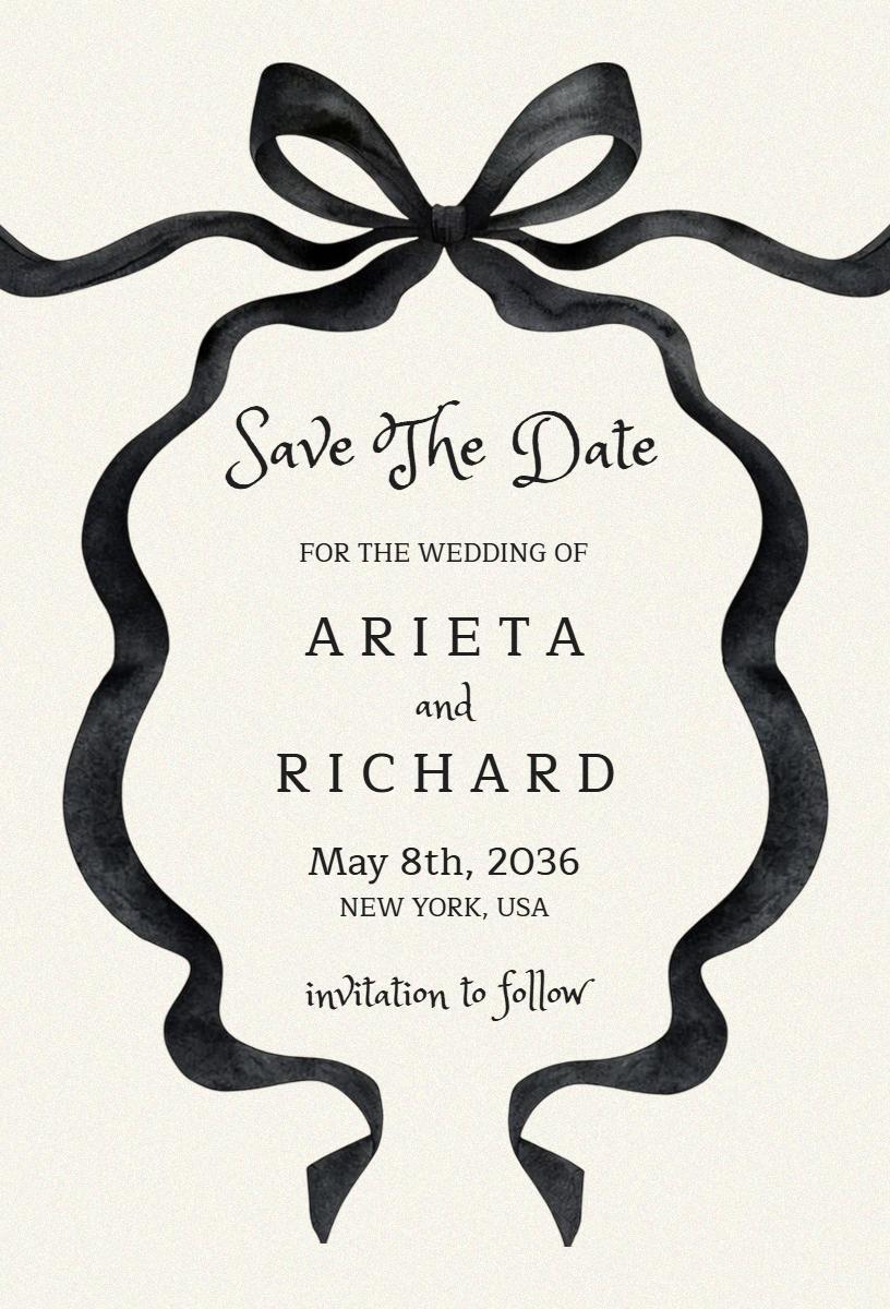 Elegant Black Ribbon Save The Date Wedding Invitation Template
