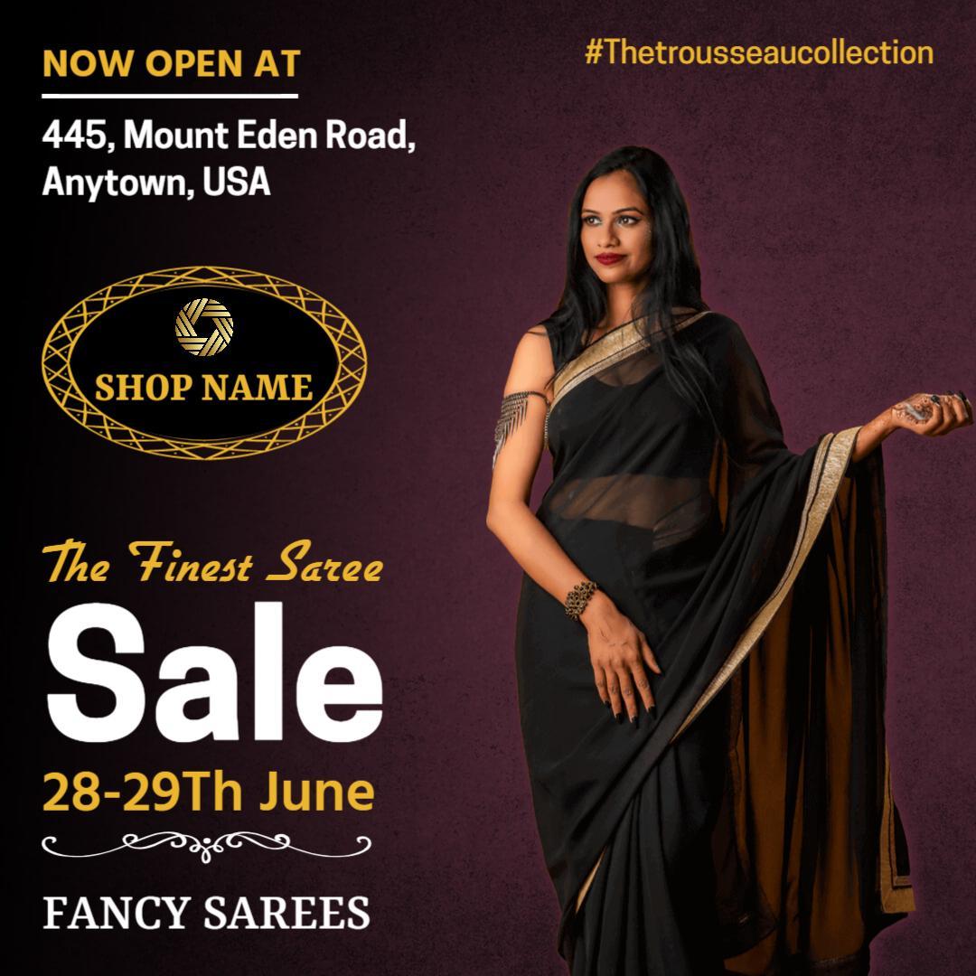 Elegant Black Saree Sale Promotion for Business Event Ad Template