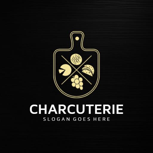 Elegant Black Serving Board Featuring Charcuterie Elements Logo Template