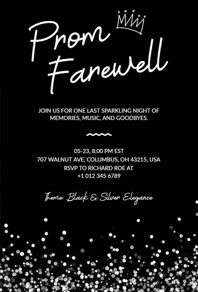 Elegant Black Silver Theme Prom Farewell Celebration Invitation Template