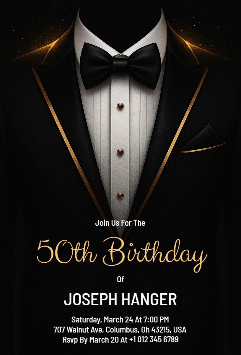 Elegant Black Tie 50th Birthday Celebration Invitation Template