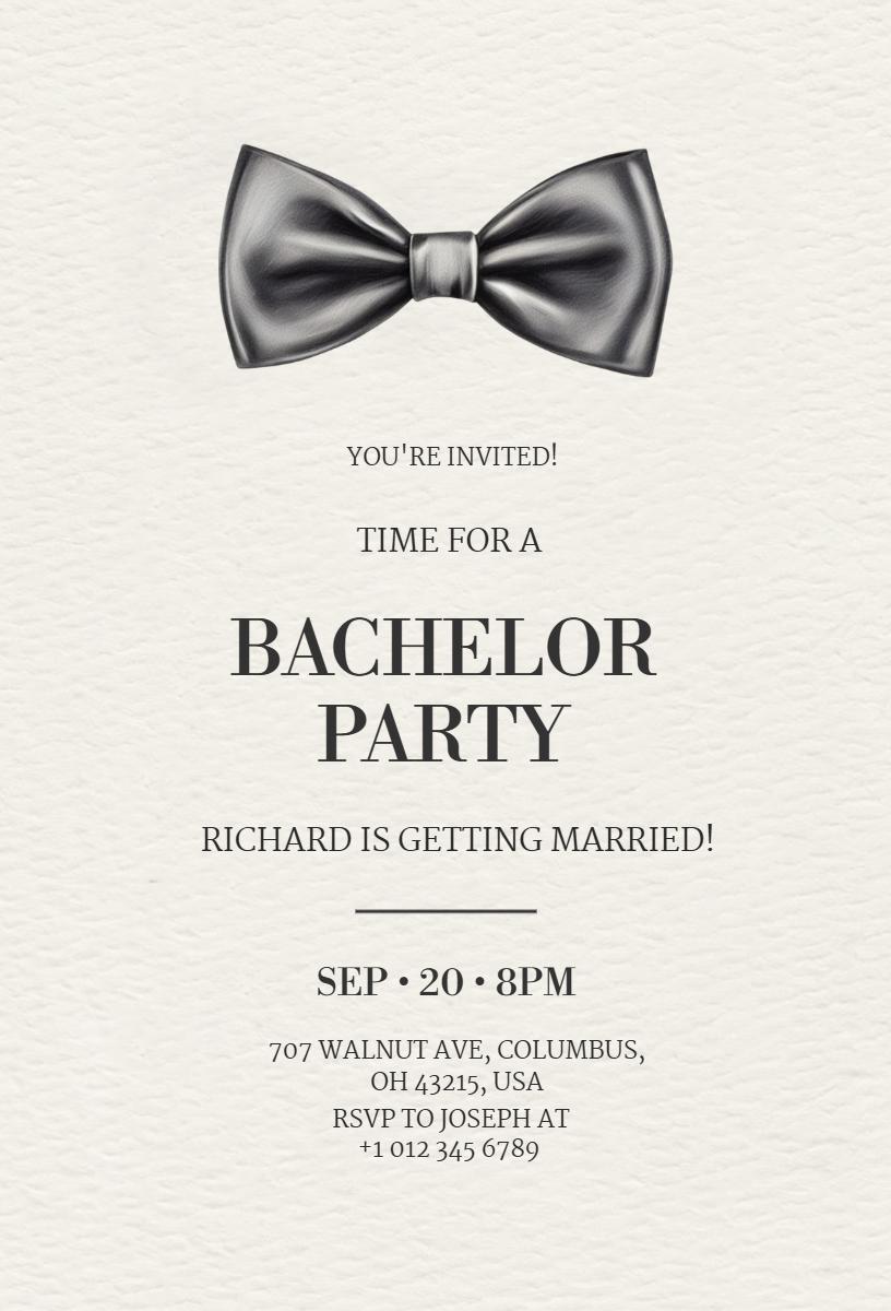 Elegant Black Tie Bachelor Party Celebration Invitation Template
