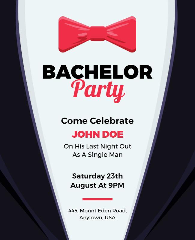 Elegant Black Tie Bachelor Party Celebration Poster Template