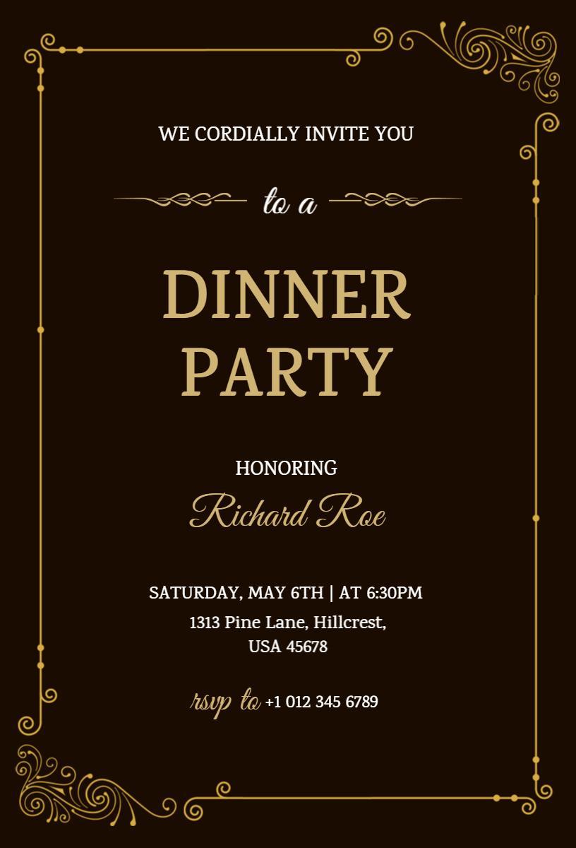Elegant Black Tie Dinner Party Celebration Invitation Template