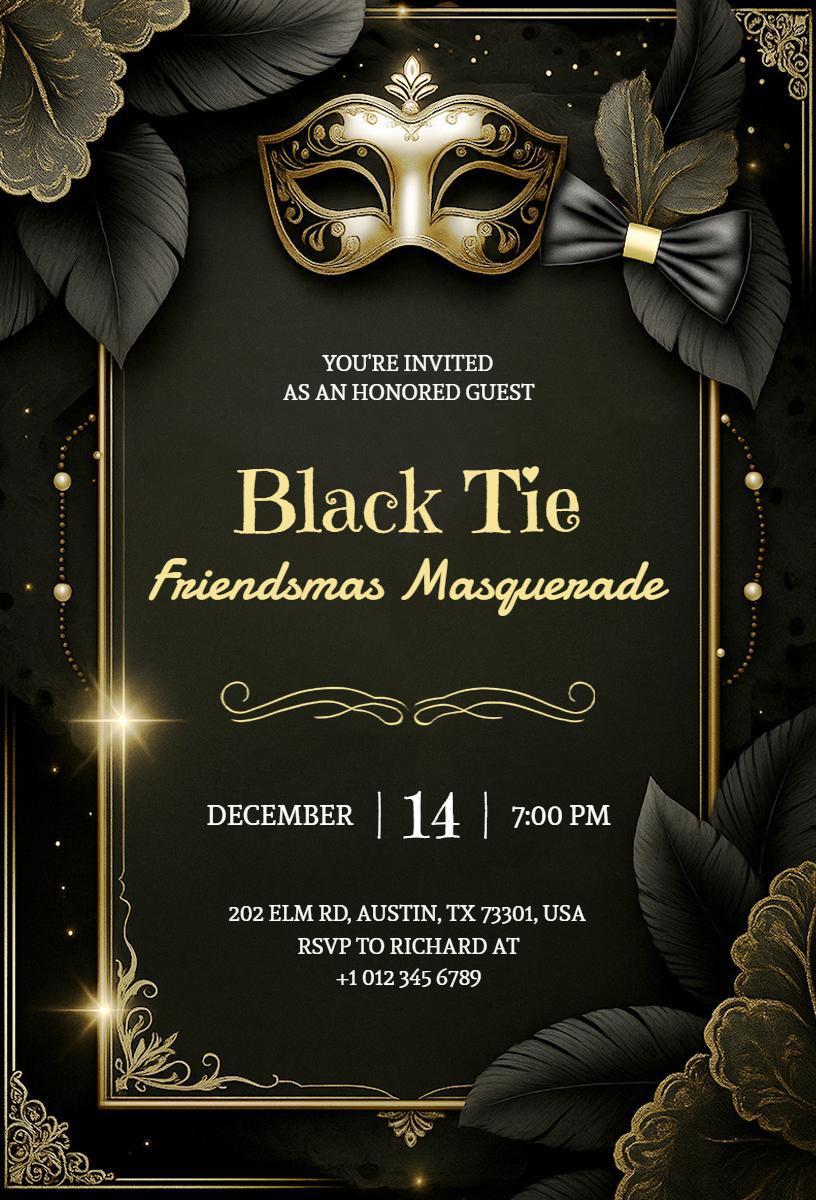Elegant Black Tie Friendsmas Masquerade Party Invitation Template