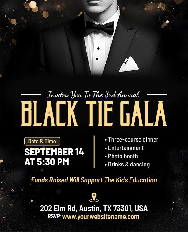 Elegant Black Tie Gala Fundraising Event Poster Template