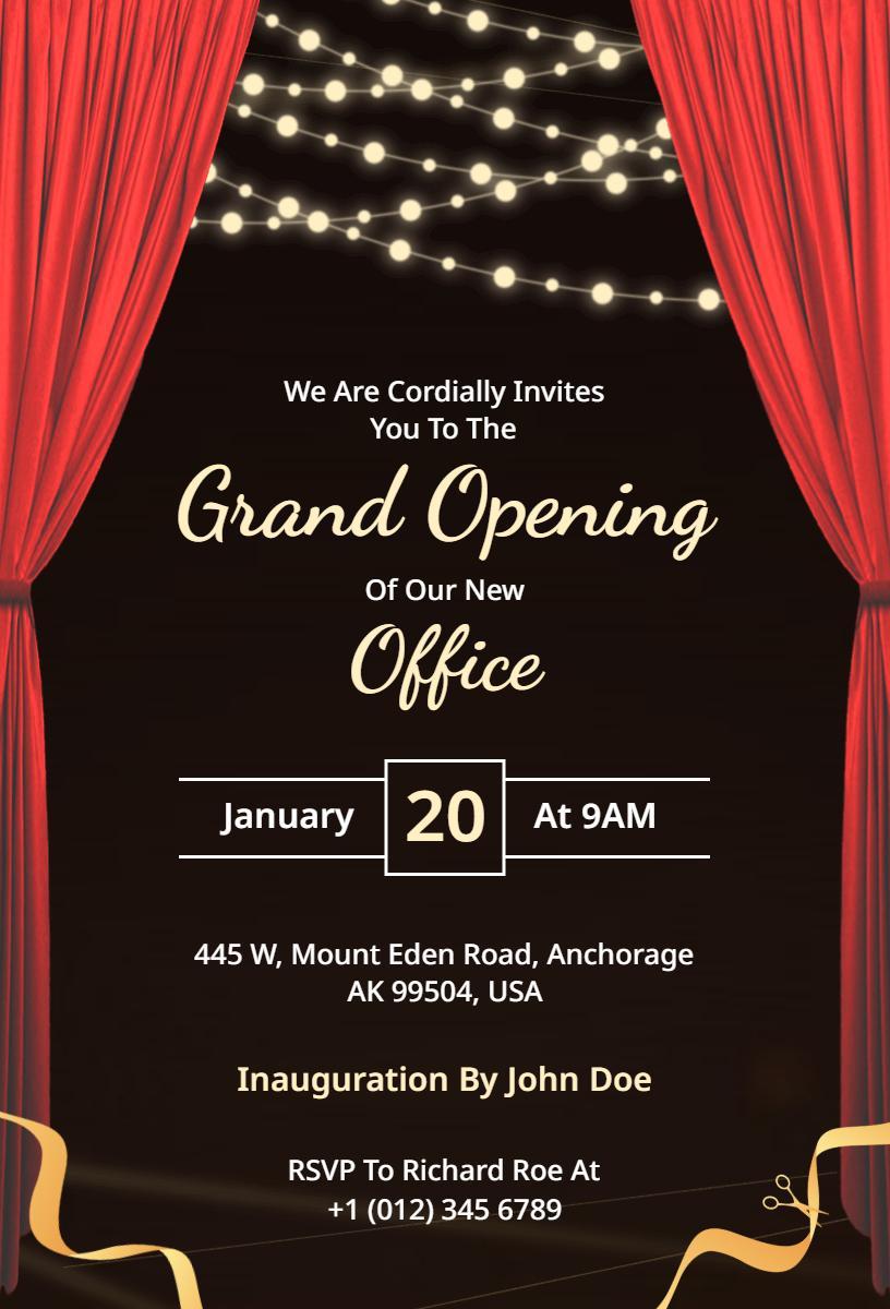 Elegant Black Tie Grand Opening New Office Invitation Template