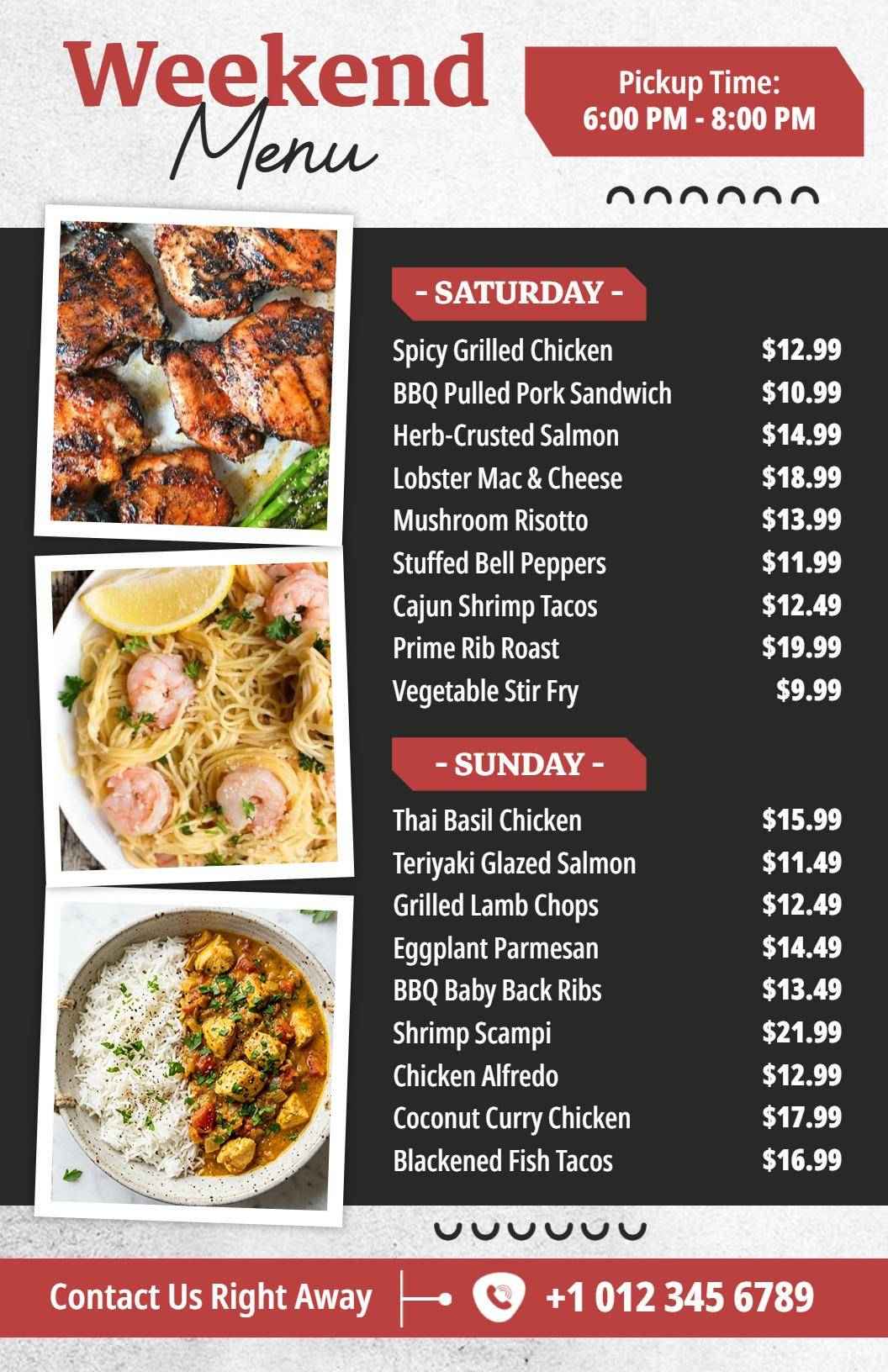 Elegant Black Weekend Dining Menu Template