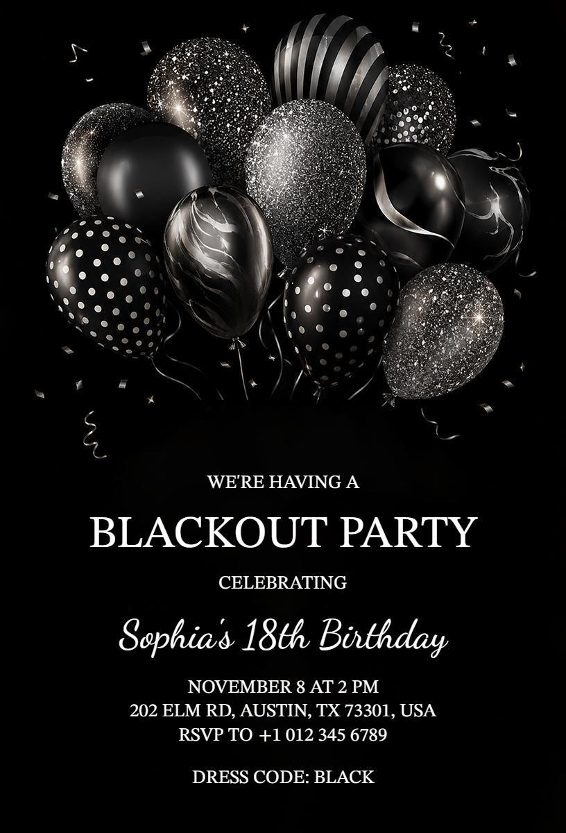 Elegant Blackout Party 18th Birthday Celebration Invitation Template