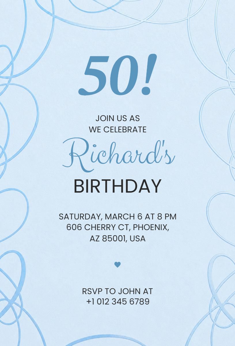 Elegant Blue 50th Birthday Celebration Invitation Template