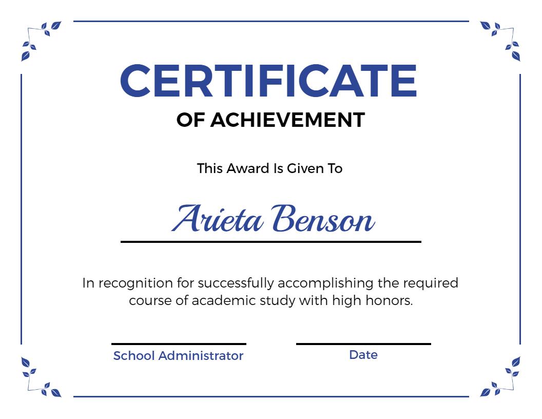 Elegant Blue Academic Achievement Recognition Certificate Template