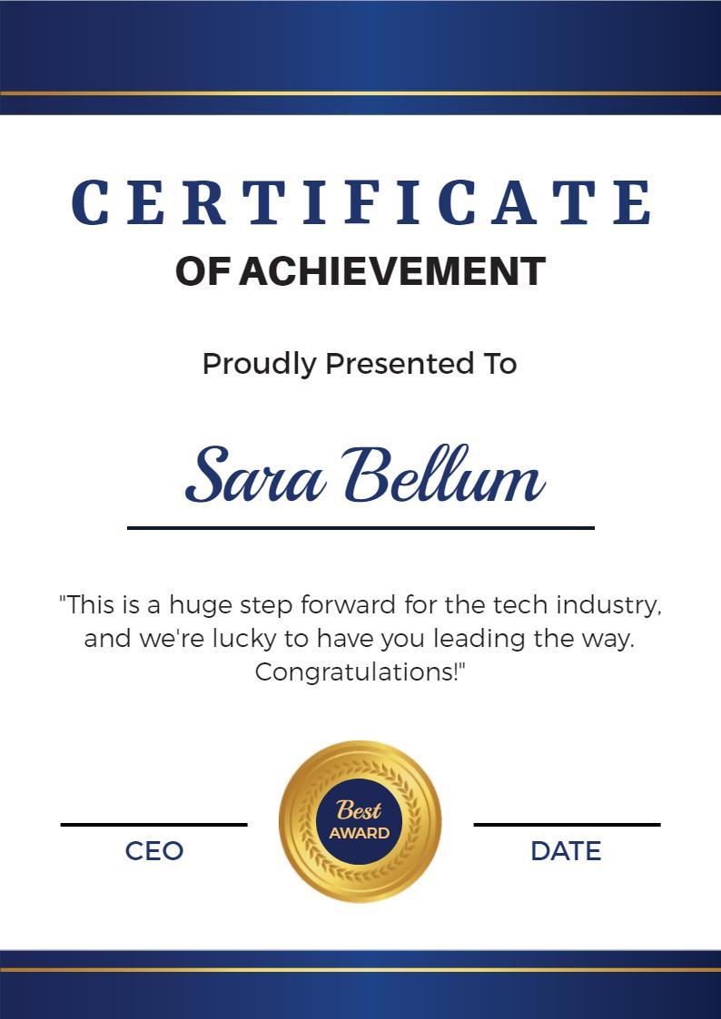 Elegant Blue Achievement Award Certificate Template