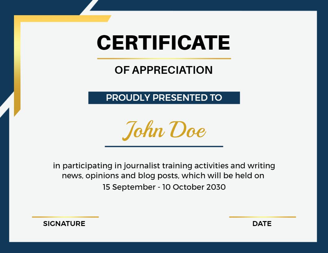Elegant Blue and Gold Appreciation Training Certificate Template