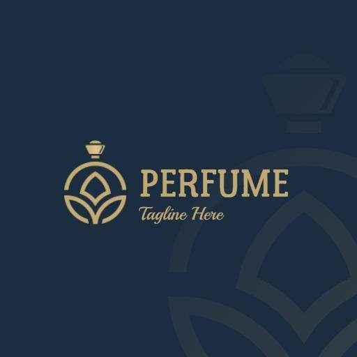 Elegant Blue and Gold Iconic Perfume Bottle Logo Template