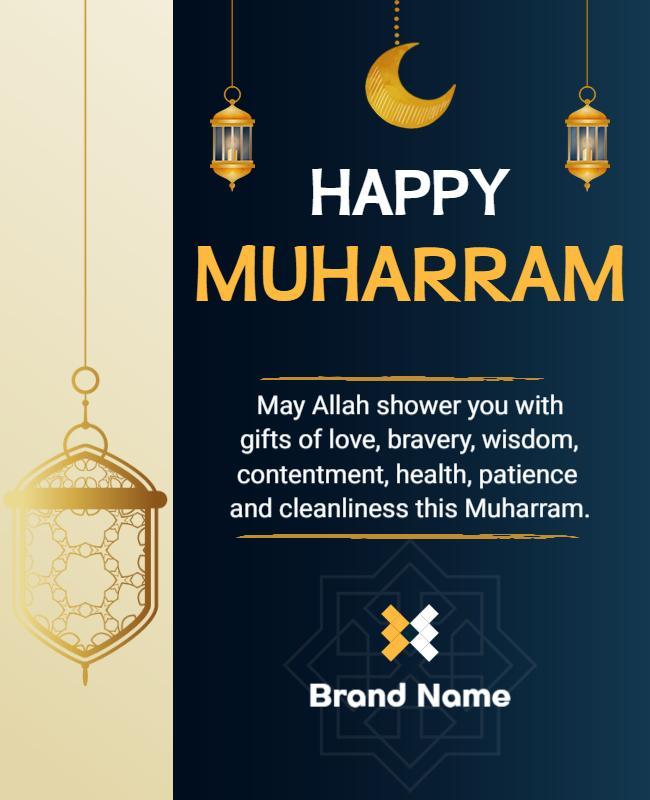 Elegant Blue and Gold Muharram Celebration Flyer Template
