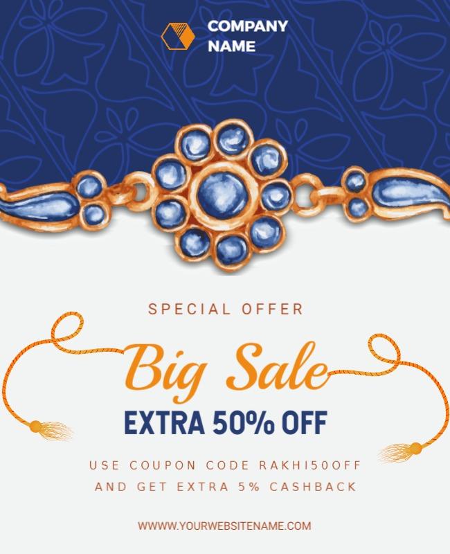 Elegant Blue and Gold Rakhi Festival Sale Poster Template