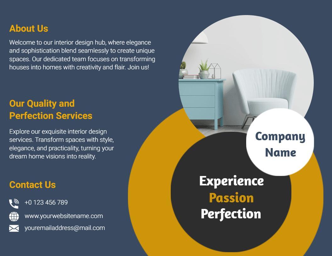 Elegant Blue and Yellow Interior Design Services Brochure Template
