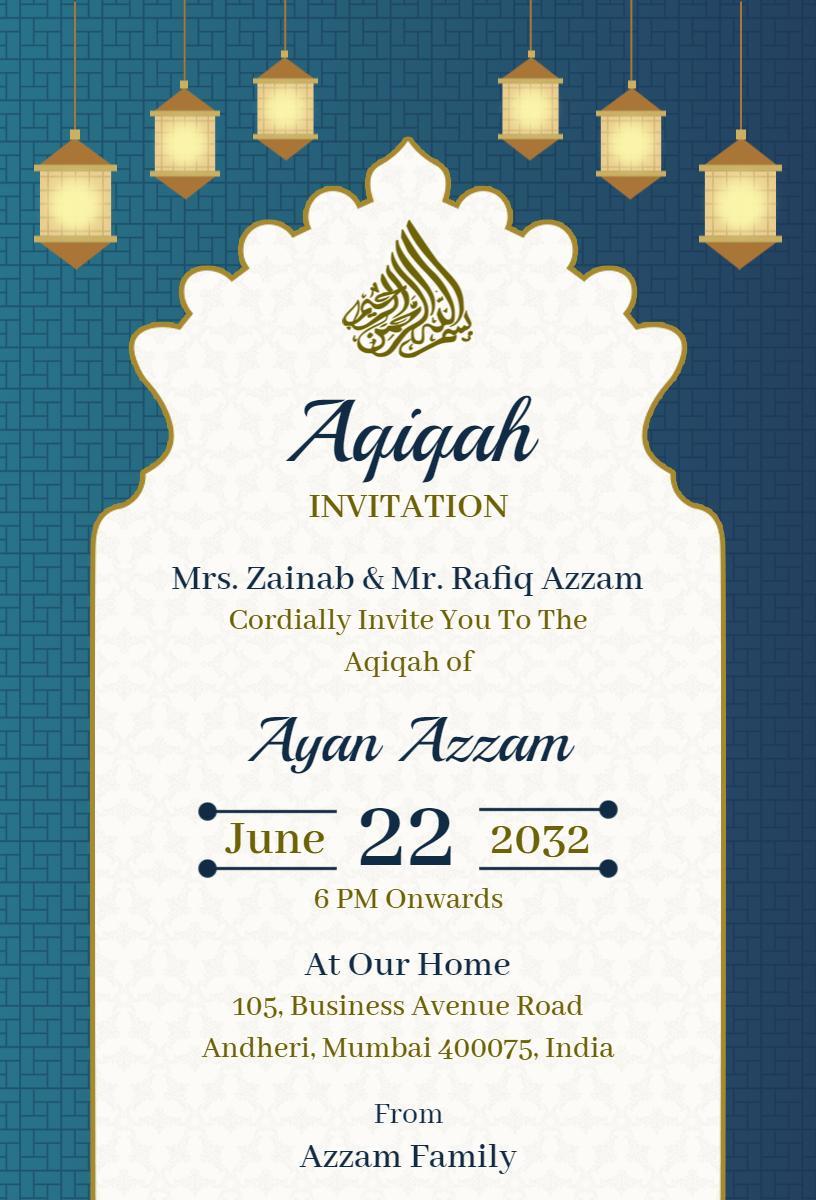 Elegant Blue Aqiqah Ceremony Family Celebration Invitation Template