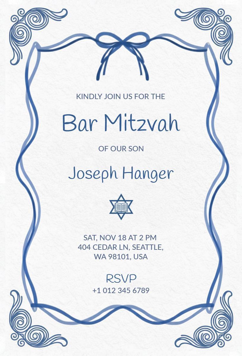 Elegant Blue Bar Mitzvah Celebration Invitation Template