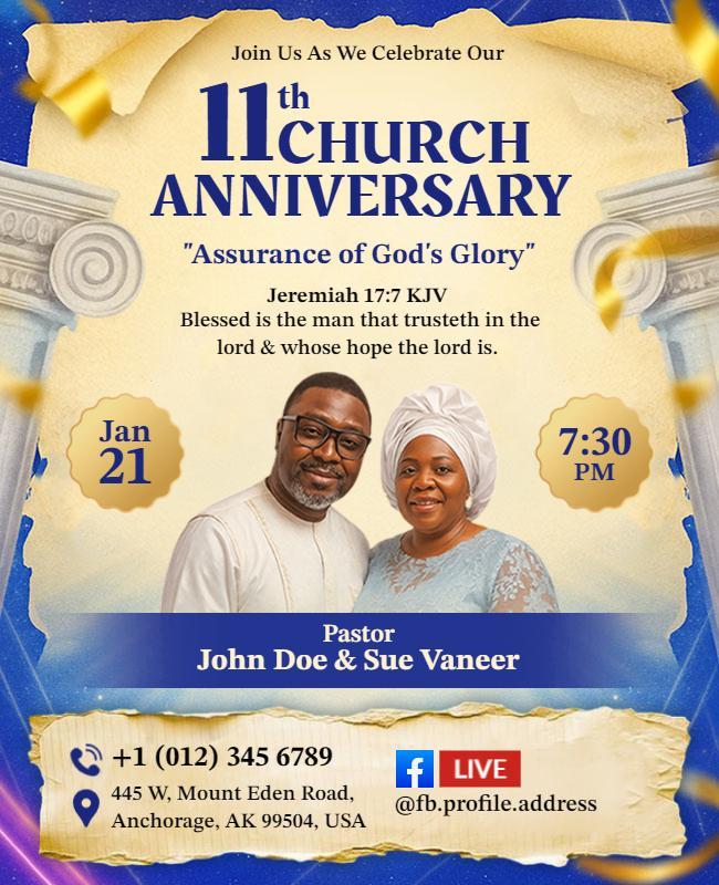 Elegant Blue Church Anniversary Celebration with Divine Themes Flyer Template