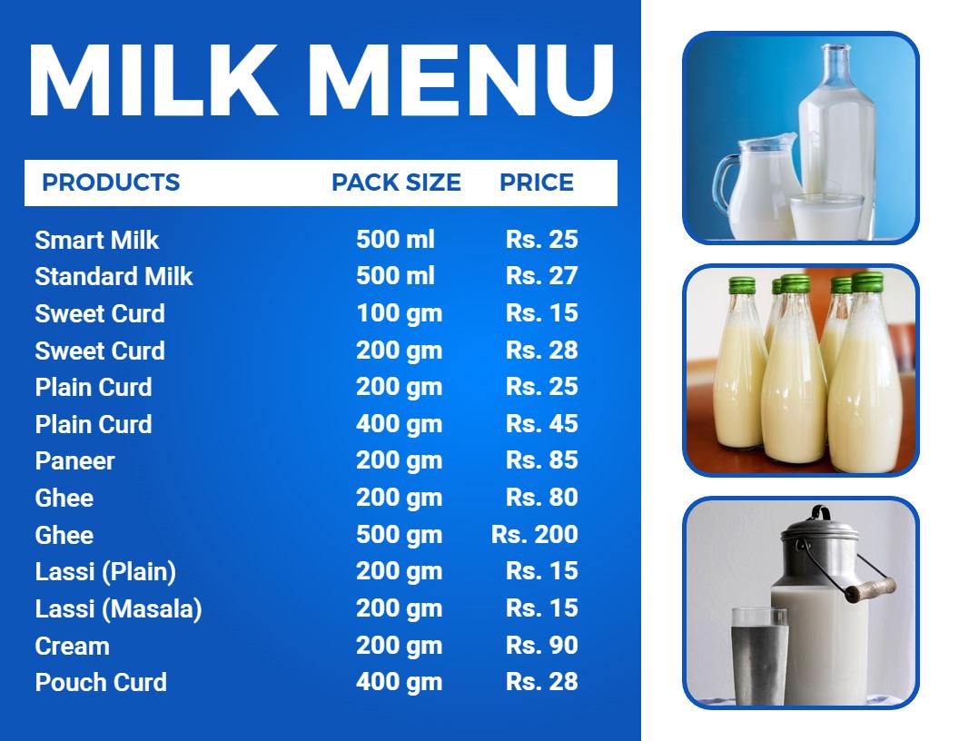 Elegant Blue Design with Milk Product List Menu Template