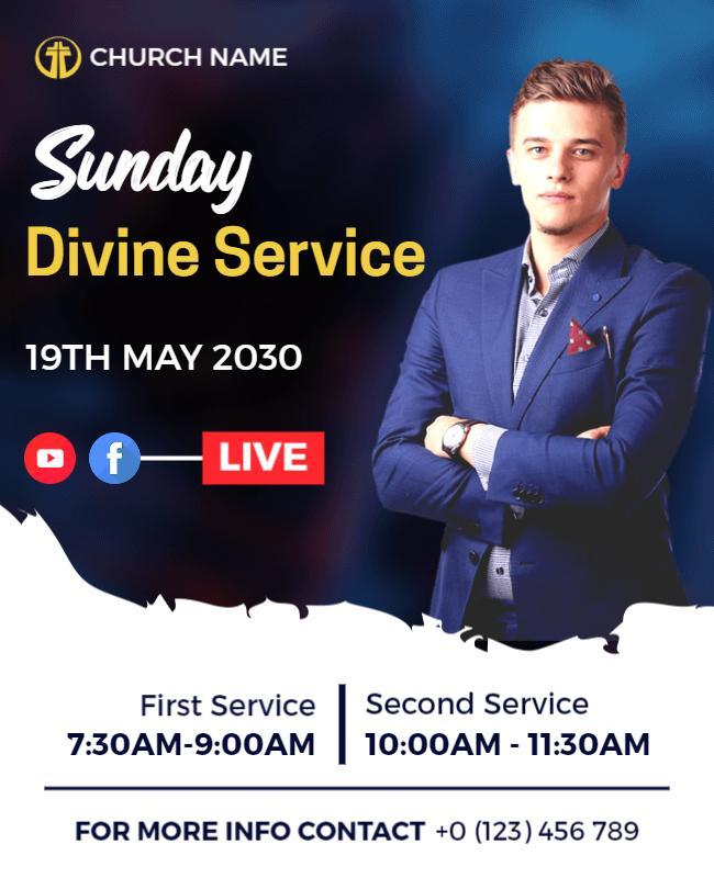 Elegant Blue Divine Sunday Service Announcement Poster Template