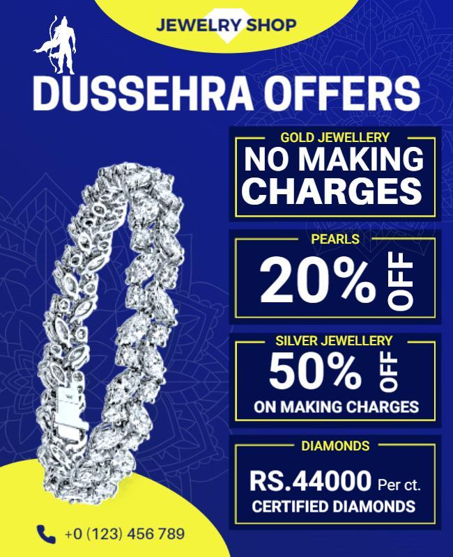 Elegant Blue Dussehra Festival Jewelry Shop Offers Poster Template