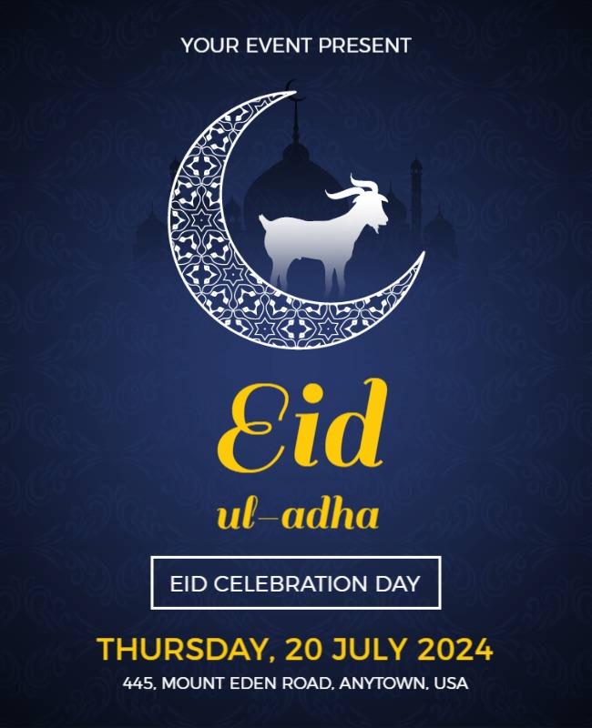 Elegant Blue Eid al-Adha Celebration Flyer Template