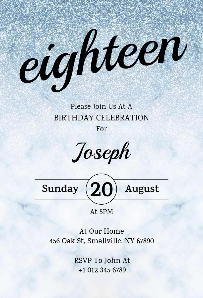 Elegant Blue Eighteenth Birthday Celebration Invitation Template