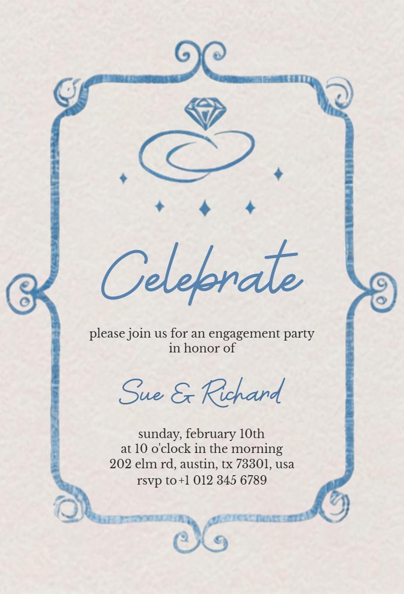 Elegant Blue Engagement Party Celebration Invitation Template