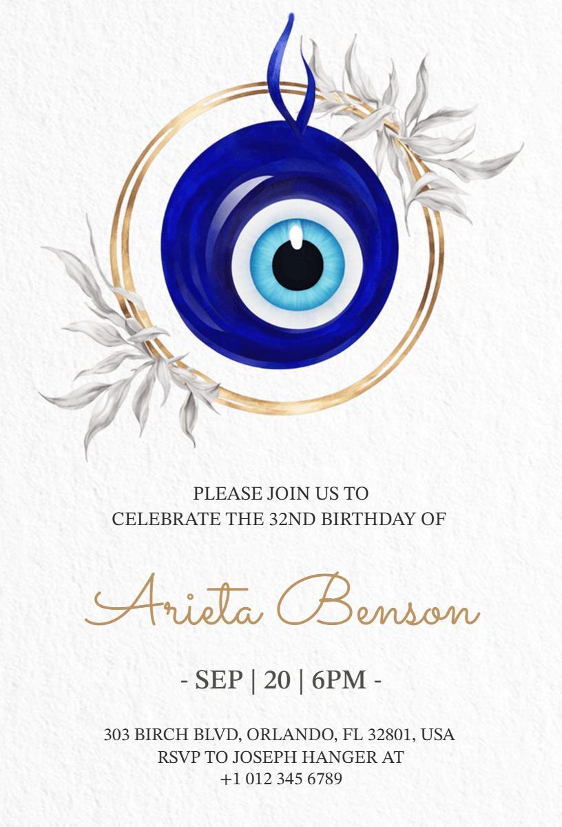 Elegant Blue Eye 32nd Birthday Celebration Invitation Template