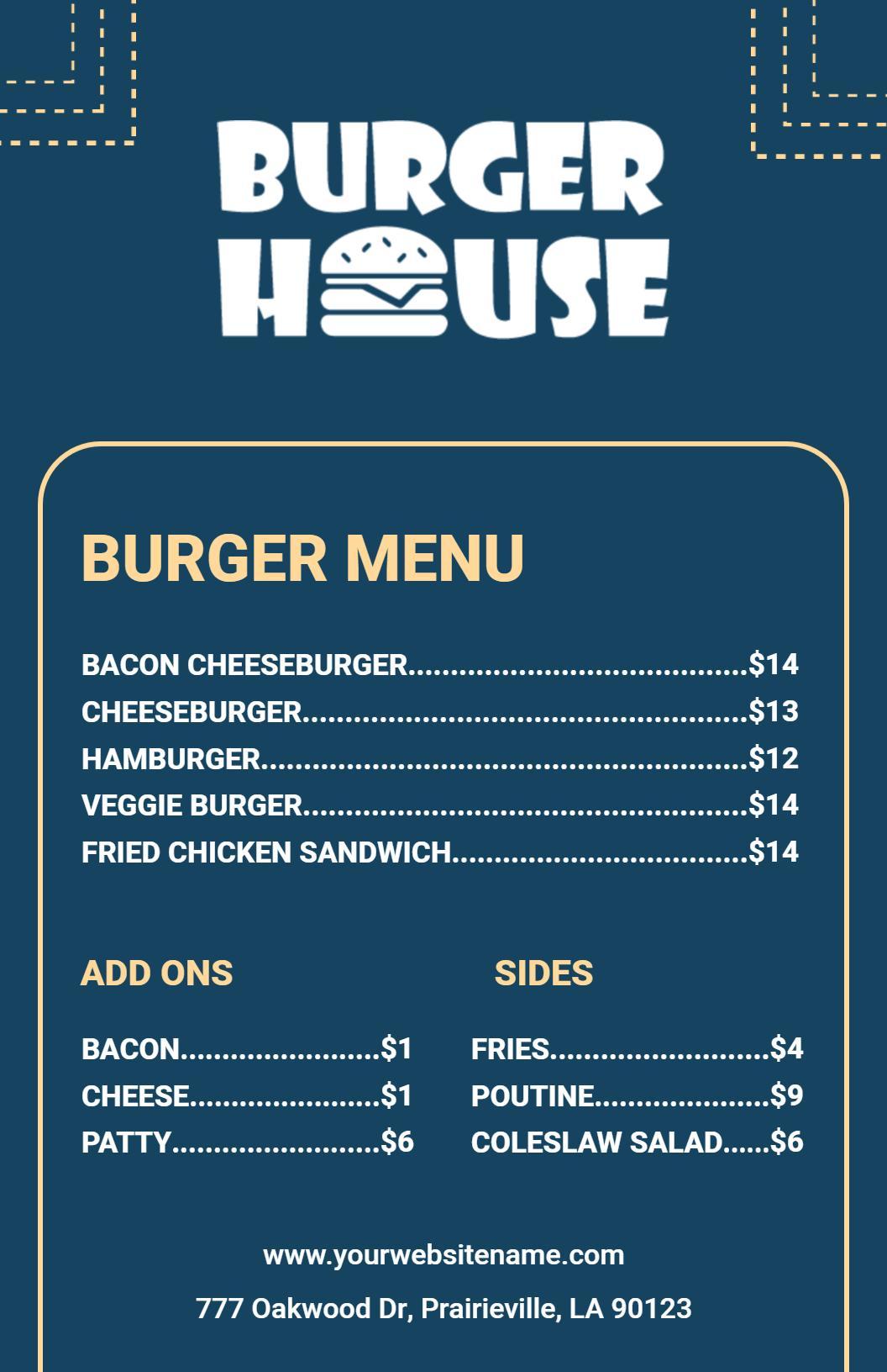 Elegant Blue Fast Food Burger Selection Menu Template